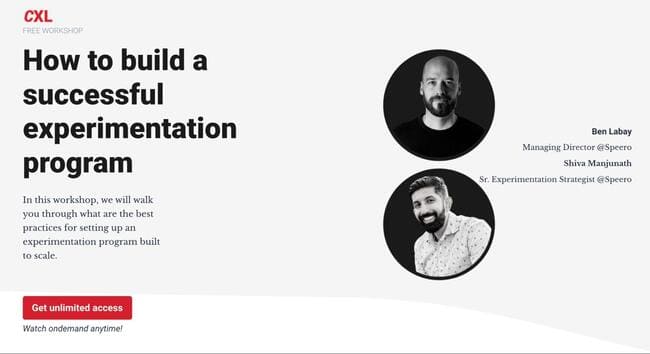 CXL webinar registration page