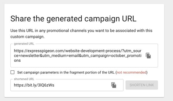 generated utm link screenshot