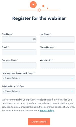 Hubspot webinar registration form field