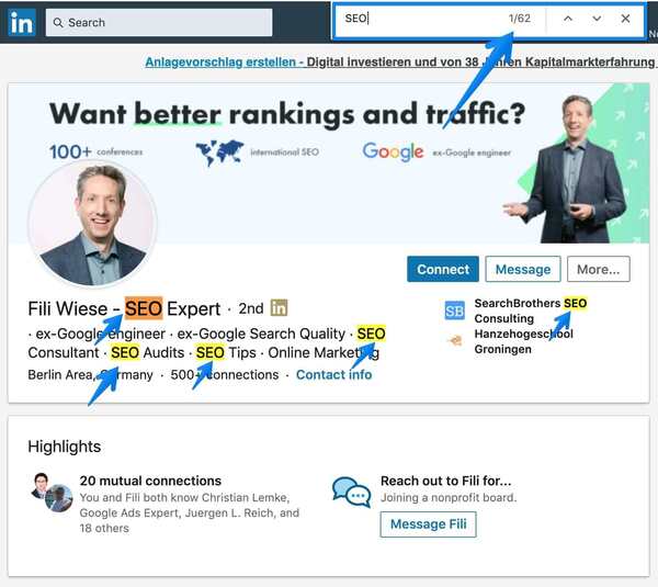 optimized linkedin profile