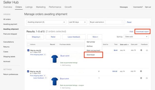 ebay seller hub orders