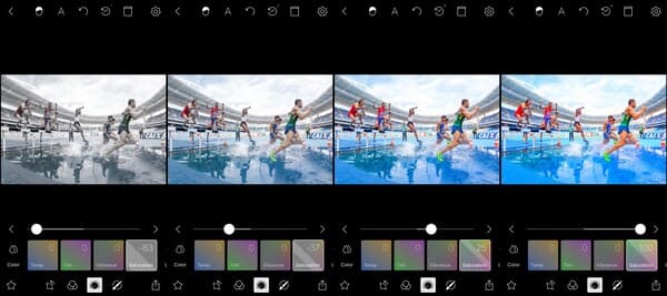 instagram preset editor with saturation increasing in each frame