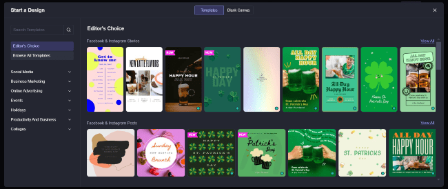 a screenshot of the Editor’s Choice template collection in BeFunky