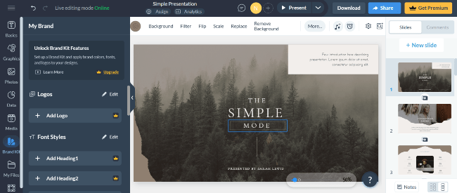 a screenshot of Visme’s editor showcasing a template and customization options