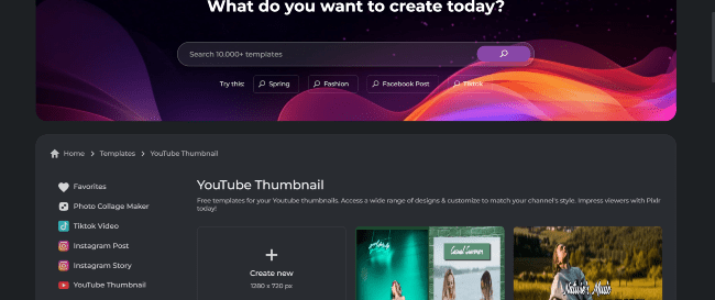 a screenshot of YouTube thumbnail templates in Pixlr