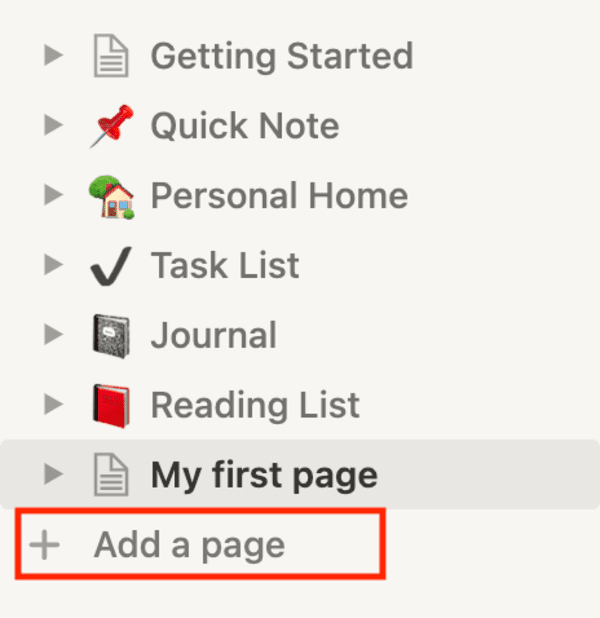 add subpage from sidebar notion menu