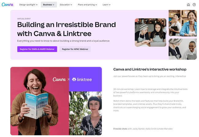 Canva compelling webinar landing page