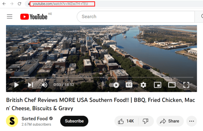 copying the Youtube video url from the address bar