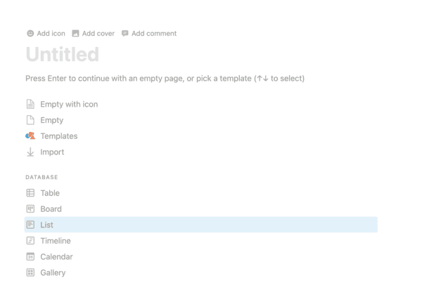 add datebase in notion app