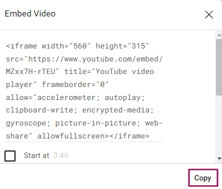 embed code of Youtube video