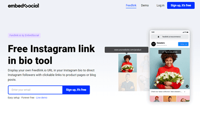 Feedlink insta bio link signup page