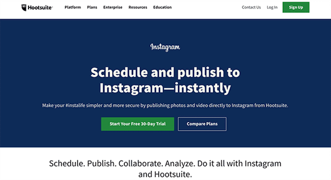 HootSuite instagram scheduler software homepage