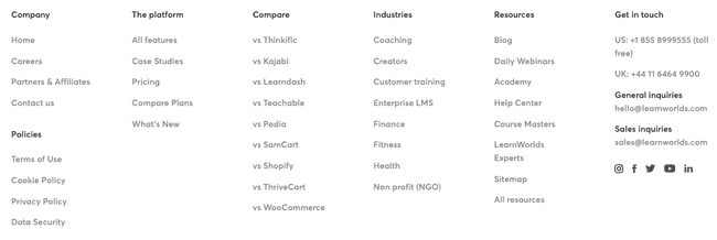 Learnworlds webinar landing page footer