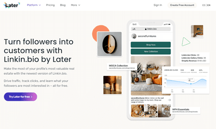 Linkin.bio bio link tool for Instagram signup page