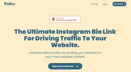 Pally bio link tool for Instagram signup page