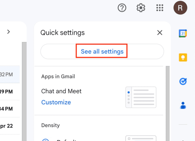 settings option in Gmail for recalling an email