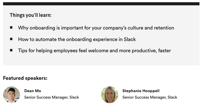 Slack webinar registration page
