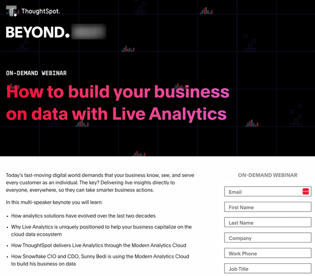 ThoughtSpot webinar landing page