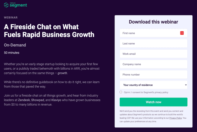 Twilio high-converting webinar landing page