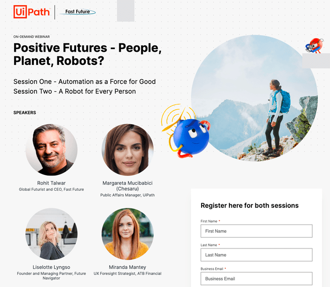 UiPath people-focused webinar landing page