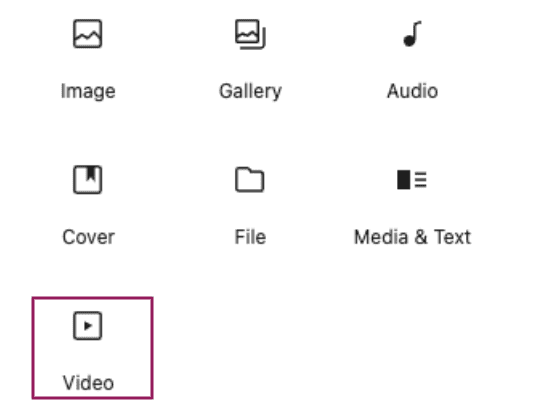 wordpress video block icon for adding videos